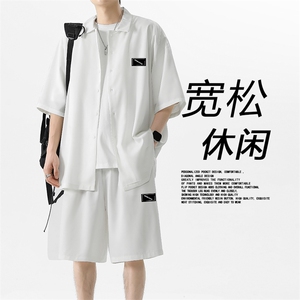 2024夏季潮流百搭冰丝短袖衬衫套装男薄款宽松休闲TZ005-特批-60图片
