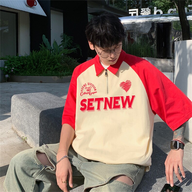 100棉港风重磅全棉撞色插肩袖polo衫短袖男T恤GP2329-P45控78,男装T恤,电商B370