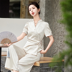 新中式国风气质套装女2025新款夏季时尚职业速干高端大气两件套裤，女装套装/套裙，慕依路