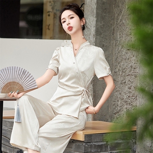 新中式国风气质套装女2025新款夏季时尚职业速干高端大气两件套裤图片