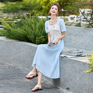 法式牛仔马甲拼接假两件连衣裙女2025夏季新款洋气减龄巨好看裙子图片