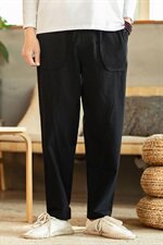 2021春秋季新款男装风宽松棉麻休闲裤模特图黑色，男装休闲裤，电商B277(原6028)