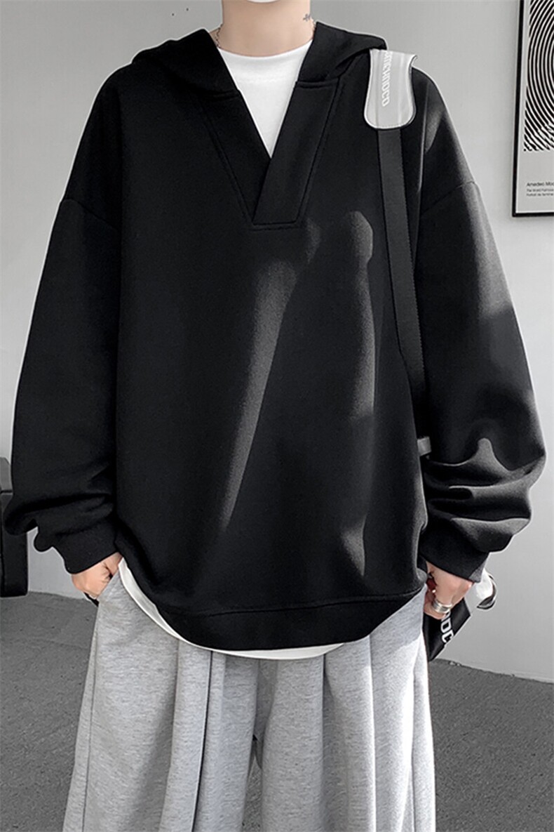 8XL-M叠穿假两件卫衣重磅连帽V领拼接套头衫宽松大码外套WY006P65,男装卫衣,电商B312