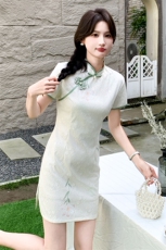现货2024改良旗袍连衣裙年轻款女夏季新中式高级感禅意碎花裙，商品下架区，韩然一族