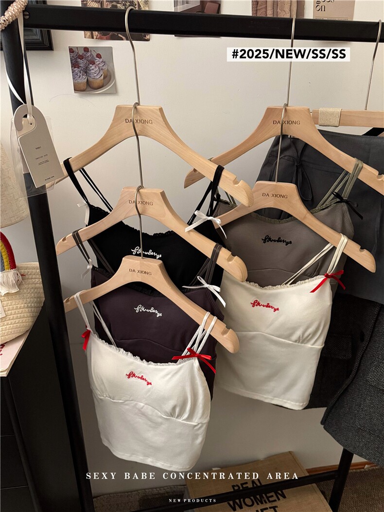 夏季甜辣纯欲刺绣字母百搭背心女纯棉修身打底外穿上衣，女装背心吊带，梦白服饰厂