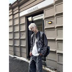美式高街水洗做旧垫肩外套JK095-P72裤子给60套装给132，男装夹克，星座313A(原308A-2)
