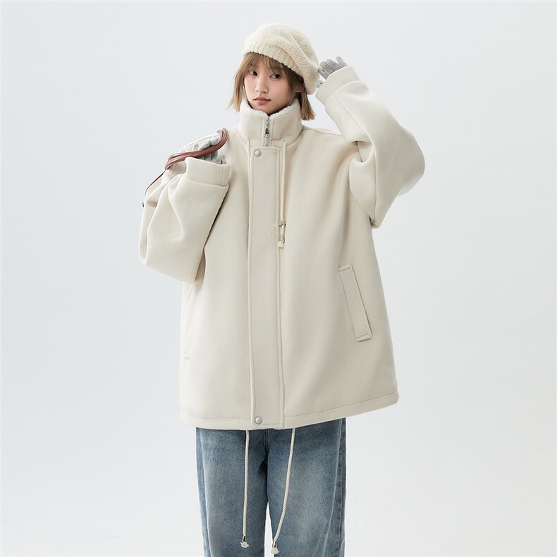 抽绳立领呢子羊羔绒内胆棉衣宽松加厚保暖抗寒棉服A170-N65-P125图片