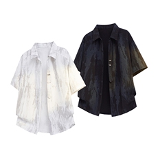 CS1142-特p35控68水墨印花短袖冰丝凉感速干潮流大码衬衫，男装T恤，电商A059