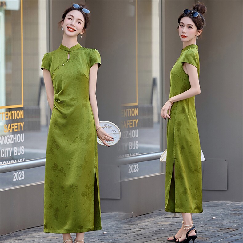 2025年夏季新中式缎面蝴蝶提花连衣裙女,女装连衣裙,曼娅璐