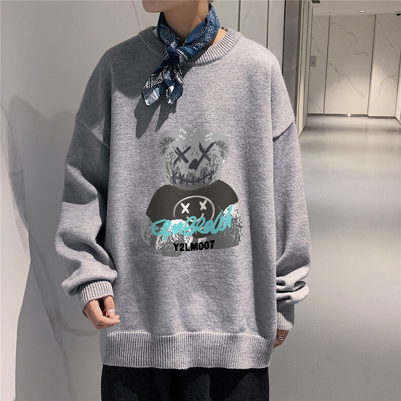 1港风日系宽松休闲情侣套头印花加厚毛衣男外套7687P48加绒P55,男装针织衫/毛衣,星座226-2