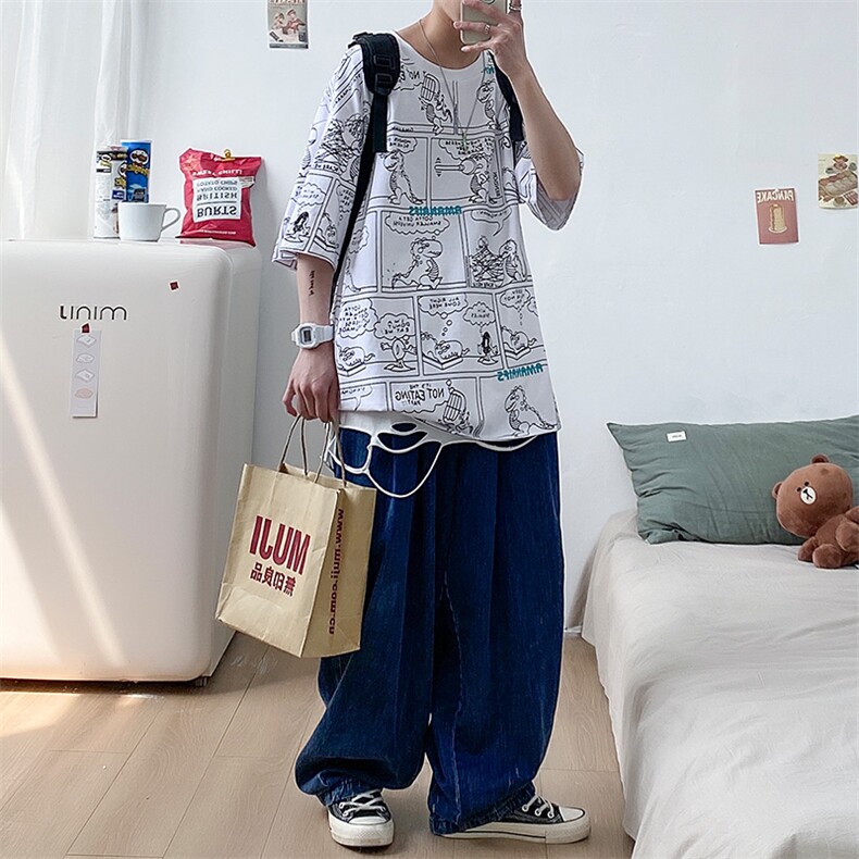 2023港风潮牌夏季百搭卡通印花T恤纯短袖男女1455-P38控价58,男装T恤,电商A441-1