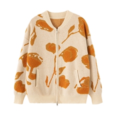 时尚秋冬新款女式羊绒衫优雅印花长袖开衫显瘦保暖外套，女装羊绒衫，美够羊绒