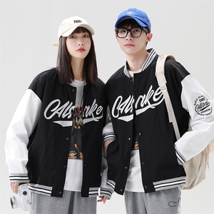JK6610 P65港风拼接棒球服男刺绣情侣外套宽松百搭夹克图片