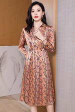 高级感长袖真丝缎面连衣裙女2026新款春夏时尚杭州重磅真丝裙子，女装连衣裙，阿舍尔精品