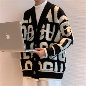 M3112-P95秋冬新款宽松潮针织开衫外套男女情侣中性毛衣上衣控108图片