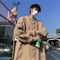 秋冬新款慵懒风套头针织衫日系复古oversize麻花毛衣男M1635-P60，男装针织衫/毛衣，星座512-4