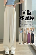 《沙漏腰》阔腿西装拖地裤夏款冰丝休闲裤高腰直筒坠感黑色西装裤，女装休闲裤，云美莎专业女裤-全店现货