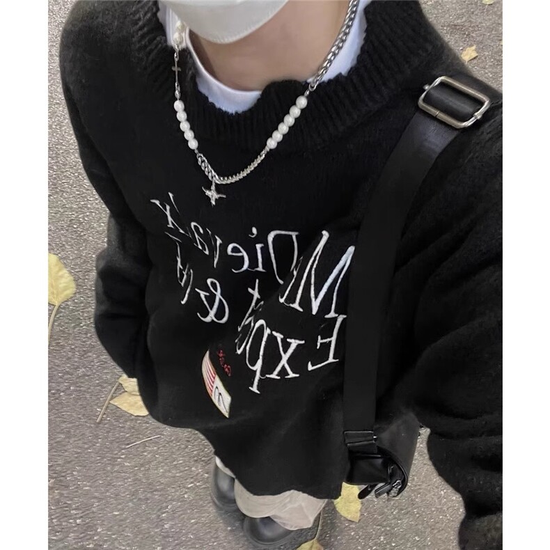 【有货】DM243-P55美式高街复古破洞刺绣毛衣男女秋冬版针织毛衫,男装针织衫/毛衣,星座603-2