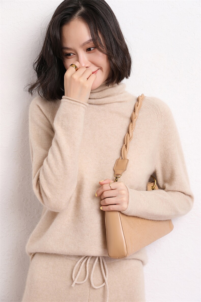 高领毛衣女洋气羊绒衫秋冬季宽松纯色简约堆堆领打底衫,女装羊绒衫,五色羊羊绒
