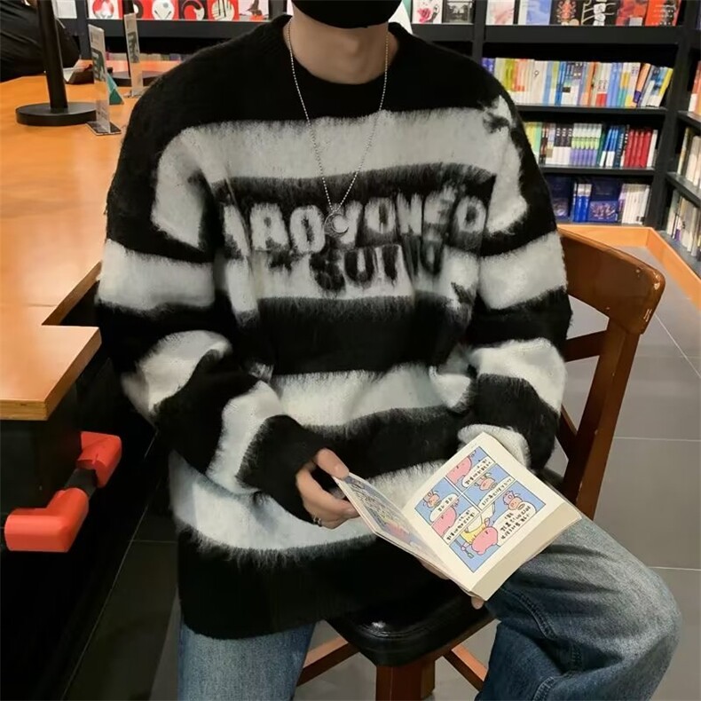 美式复古毛衣男女冬季潮牌宽松情侣休闲百搭针织衫上衣YM635-P53,男装针织衫/毛衣,星座1008
