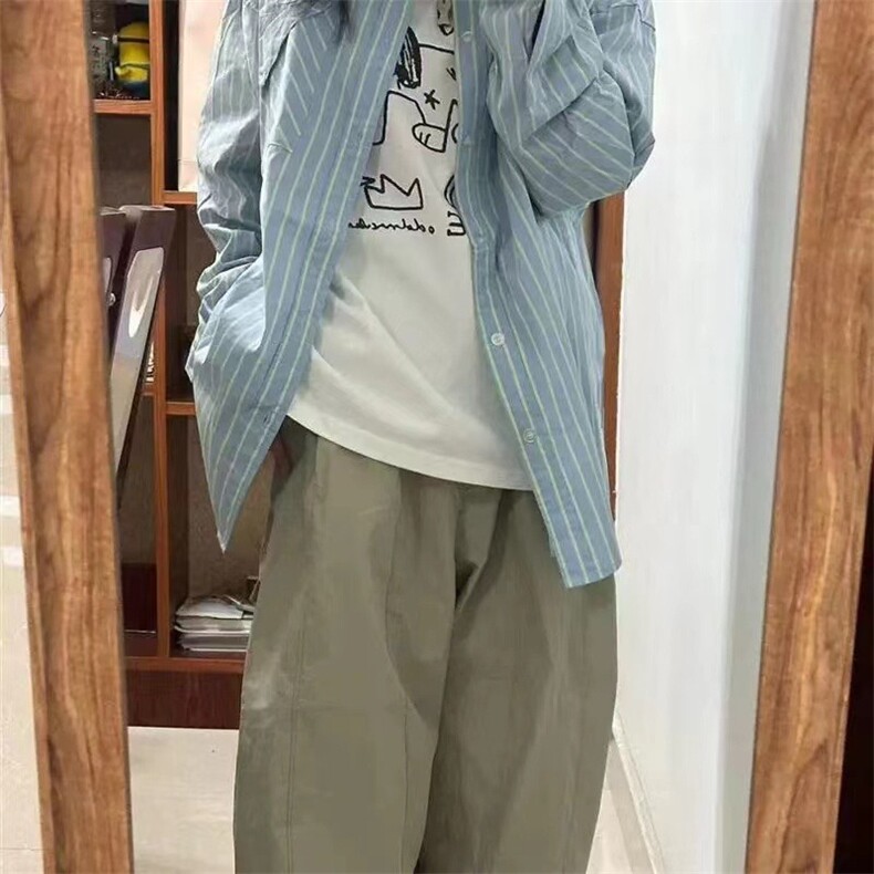 蓝青色条纹衬衫女2025新款宽松休闲显瘦薄款衬衣开衫外穿潮流,男装衬衫,星座506A