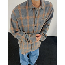 现货~磨毛格子大码长袖衬衫C5900/特P25深灰色，男装衬衫，电商A094