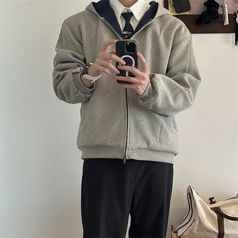 抖音得物高品质二开25秋冬美式重磅宽松结构双面连帽卫衣外套W68,男装卫衣,电商A486