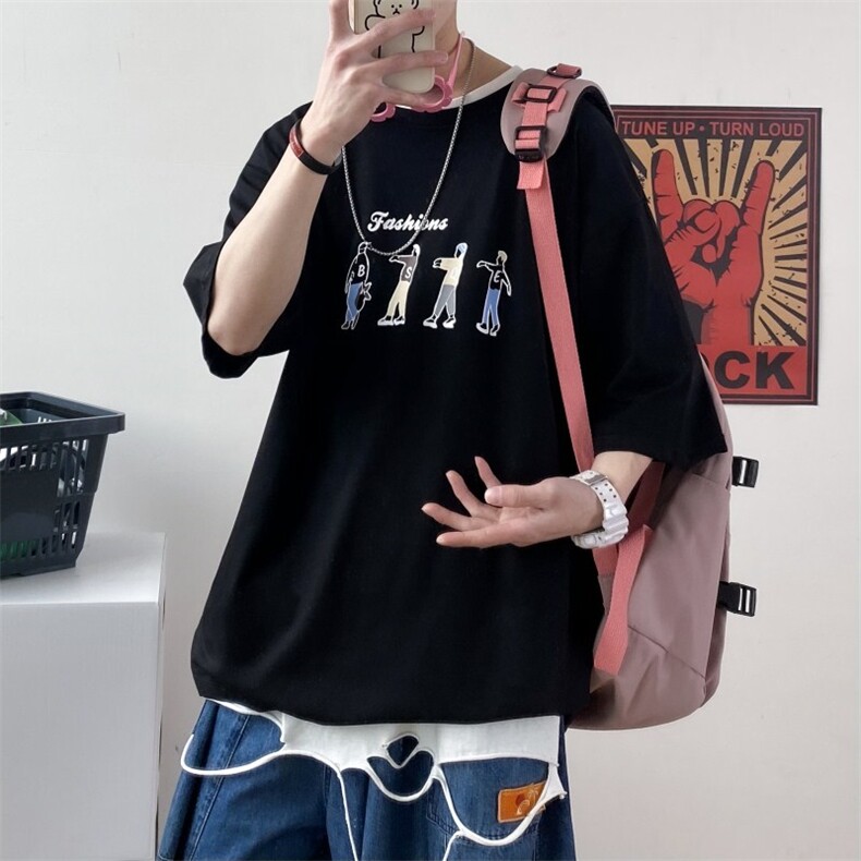 0夏季港风短袖t恤男印花打底衫男A210-A8315-P25控38,男装T恤,星座210-3