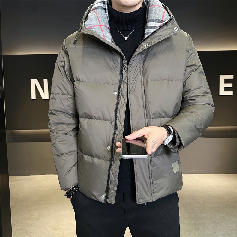 8825-L-4XL-P225标50绒店主风男士休闲连帽拼接格子羽绒服外套,男装羽绒服,电商B255