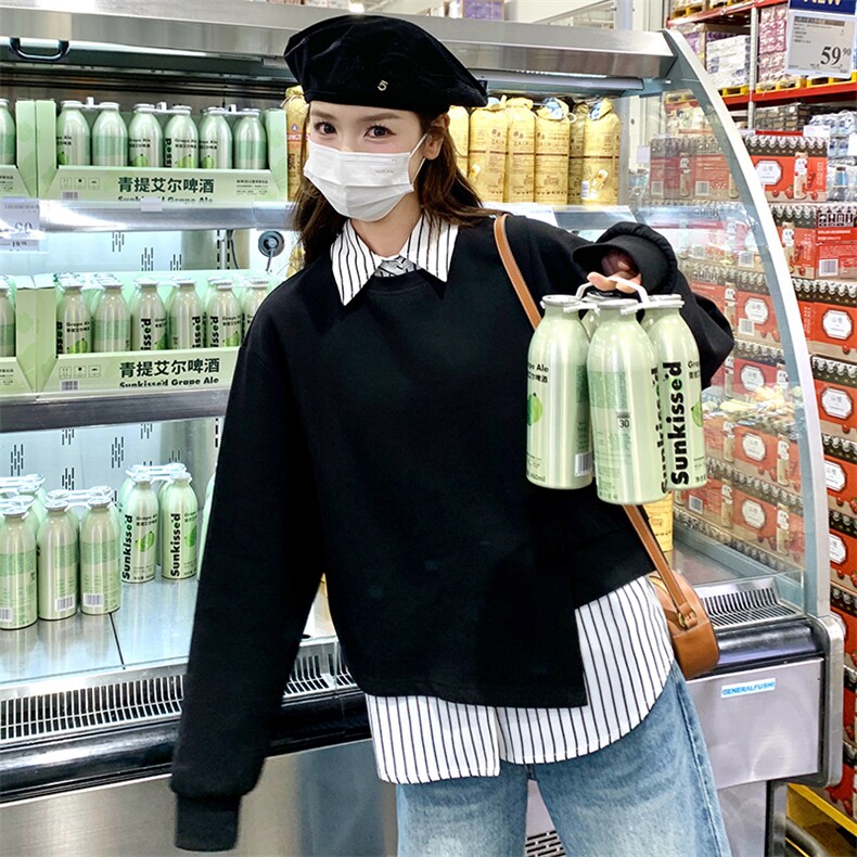 ootd穿搭黑色短款卫衣女春秋2025年超火好看内搭衬衫上衣,女装短外套,2C372