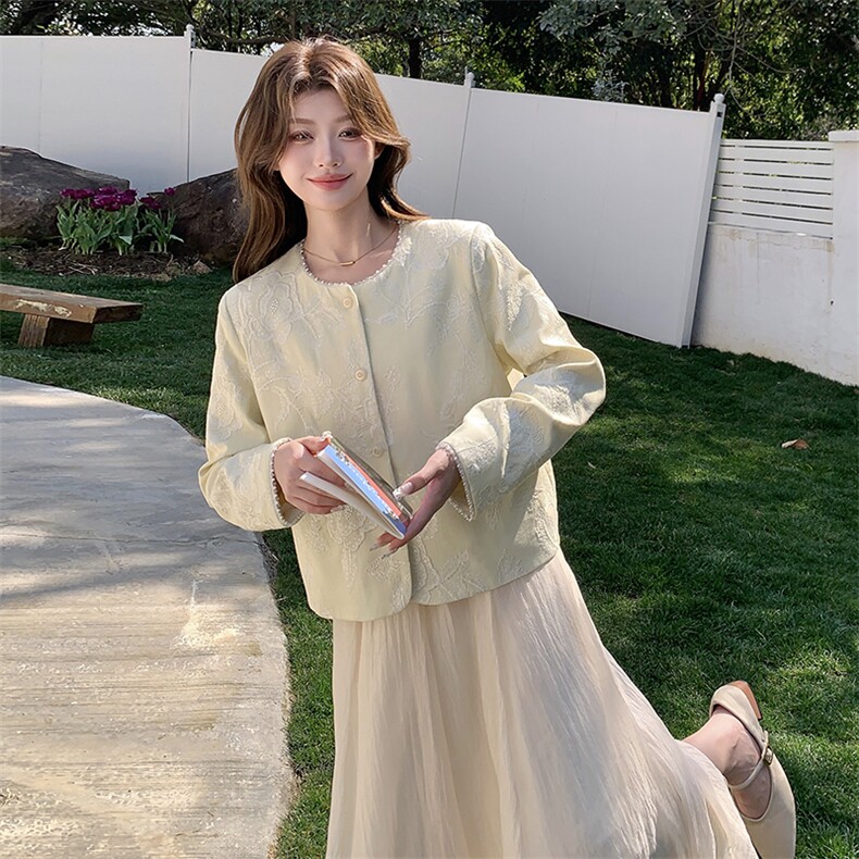 上亮片麻料重工外套春季中国甜美宽松单件短款圆领单排扣2025,女装短外套,浙宝208A