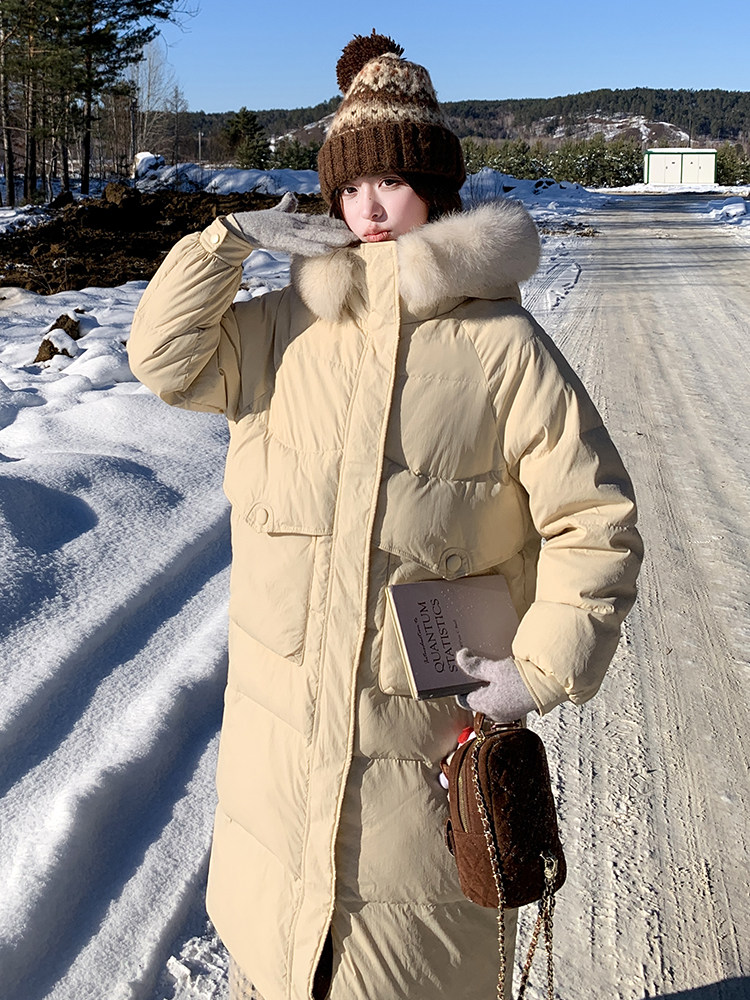 （现货！）长款连帽狐狸毛领宽松阔版加厚保暖羽绒服女,女装羽绒服,衣秀之家