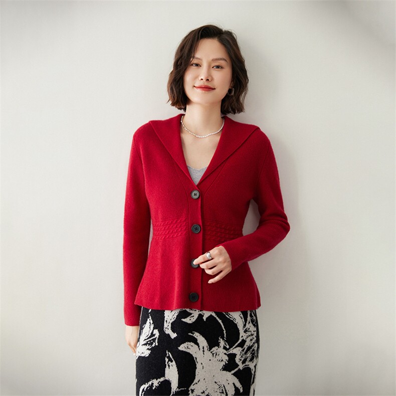 优雅气质女士羊绒开衫宽松翻领设计舒适保暖时尚百搭,女装羊绒衫,迎冬羊绒