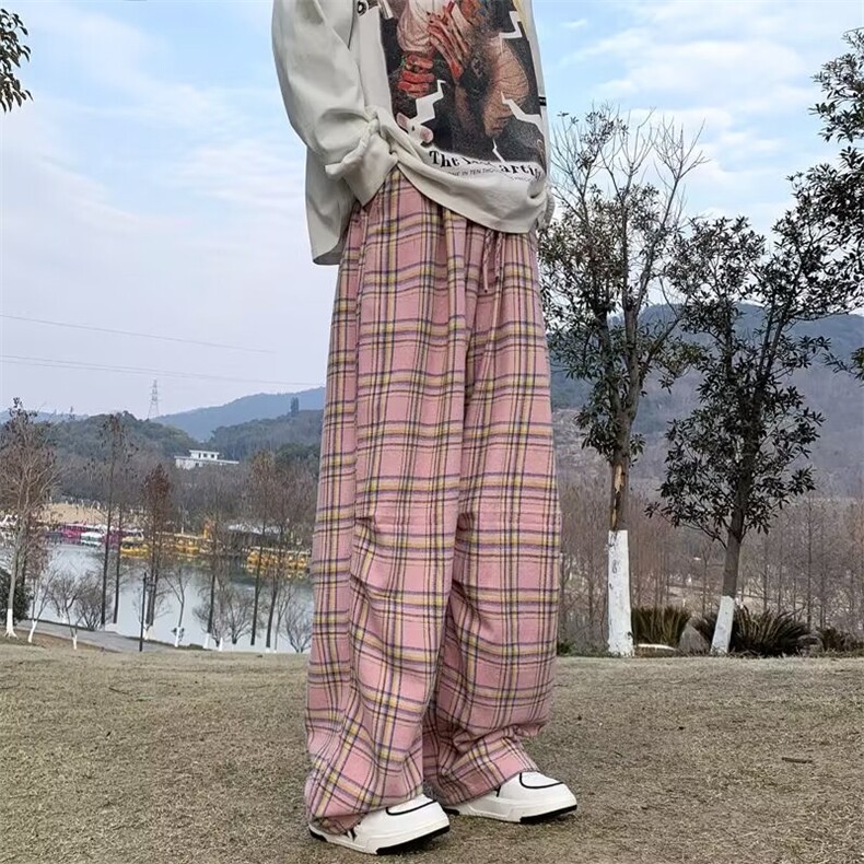 休闲裤男港风潮流格子字母刺绣高街2024春夏新款ins长裤K5017-P38,男装休闲裤,星座412-3
