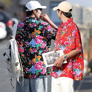 P01中性男女休闲大码花衣服polo衫宽松透气东北大花风团队服图片