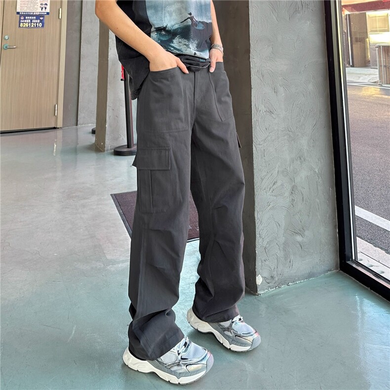 新款美式伞兵工装裤男女潮秋季日系宽松褶皱工装裤痞帅直筒长裤子,男装工装外套,星座506A