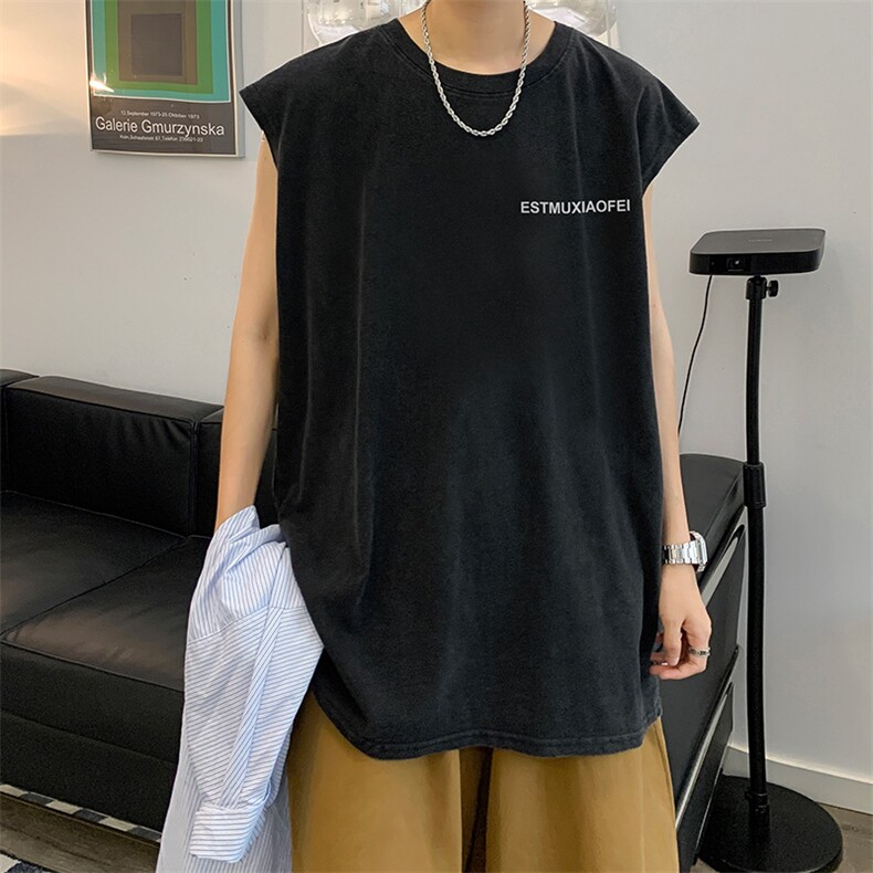 抖音供货、230克现货水洗棉印花宽松版无袖背心D223A-SB2307-P35,男装背心/马甲,电商019-1