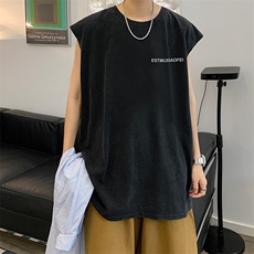 抖音供货、230克现货水洗棉印花宽松版无袖背心D223A-SB2307-P35，男装背心/马甲，电商019-1