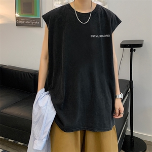 抖音供货、230克现货水洗棉印花宽松版无袖背心 D223A-SB2307-P35图片