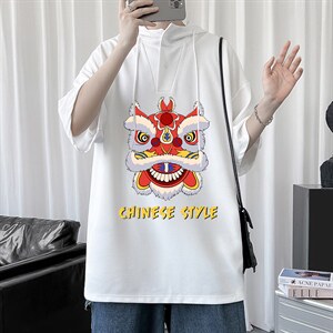 LD54185-P45 连帽短袖t恤男大码胖子带帽五分袖中袖图片