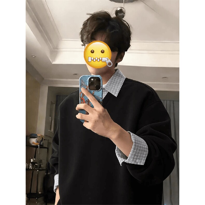 抖音得物高品质二开26春季美式潮牌假两件衬衫男女翻领长袖卫衣,男装衬衫,电商A443
