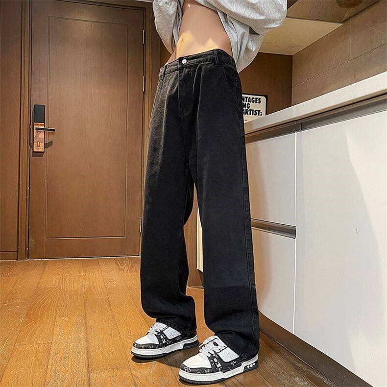 港风高街大码宽松直筒休闲潮流百搭半松紧男女牛仔裤KH041p42外贸,男装牛仔裤,星座224-3