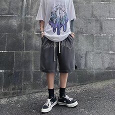 2023夏季字母刺绣运动短裤男潮牌宽松休闲五分卫裤DK0336-P30，男装休闲裤，星座308B-1