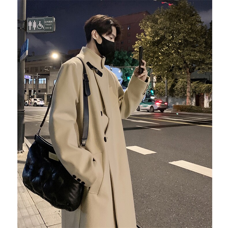 中长款毛呢大衣男款冬季英伦风过膝风衣飞机扣高级感韩系呢子外套,男装毛呢大衣,星座517A-8（原B282）