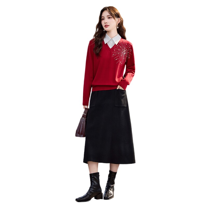 主推跑量现货！秋季新款洋气时尚重工艺休闲宽松POLO领两件套裙女,女装套装/套裙,央宝儿