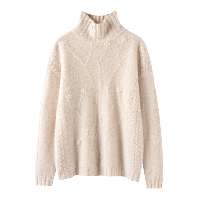 三股超重磅高领绞花baby山羊绒衫女宽松毛衣加厚保暖针织显瘦上衣图片
