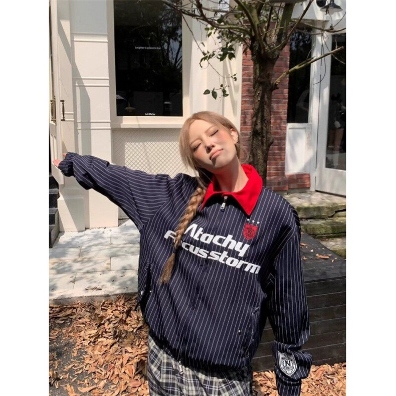 撞色翻领条纹夹克男女cleanfit高街宽松飞行服外套潮JK8566,男装夹克,星座1116A（原606A-3）