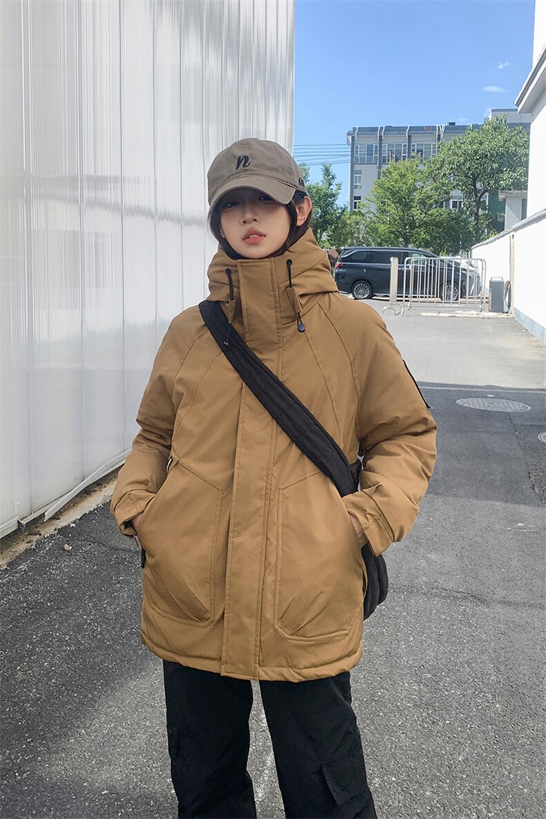 现货小个子简约棉衣抽绳连帽领子保暖女厚2024年棉服外套,女装棉衣/棉服,冬木谷雨
