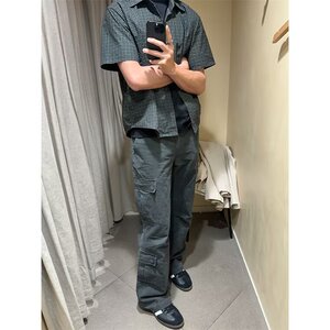 DB4552-批55美式复古vibe裤子高街微喇工装裤男款直