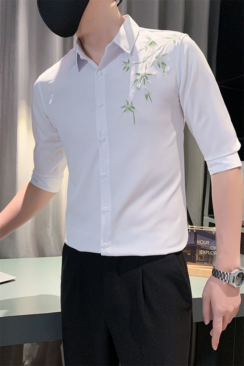 B2166502P502025夏装新款刺绣新中式中袖衬衫潮男社会小伙风,男装衬衫,电商B216（原B302）